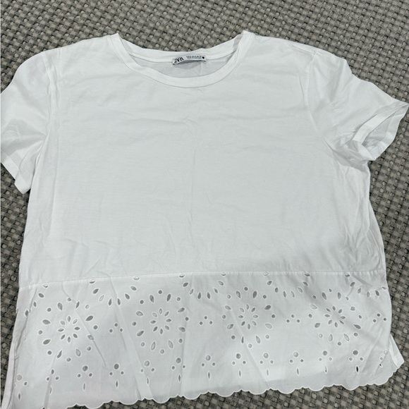 Zara Tops - Zara White Boxy Embellished Short Sleeve Tee